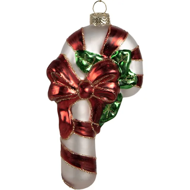 Clayre & Eef Kersthanger Zuurstok 13 cm Rood Wit Glas Kerstboomversiering