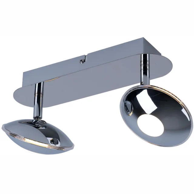 Globo Plafondlamp Spotverlichting Woonkamerlamp, 2 vlammen Spots beweegbaar, gesatineerd chroom, 2x LED 6W 350Lm 3200K, LxBxH 25x11x15cm zilver
