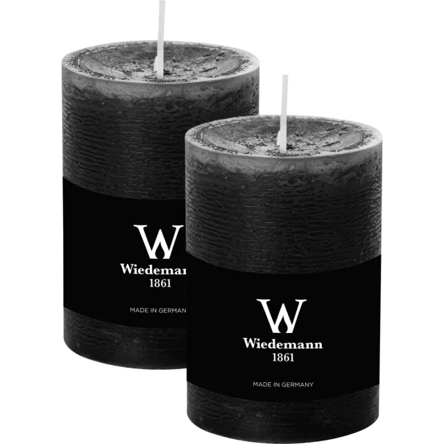 Wiedemann Cilinderkaars/stompkaars - 2x - rustieke kaars - zwart - 7 x 10 cm - 43 branduren