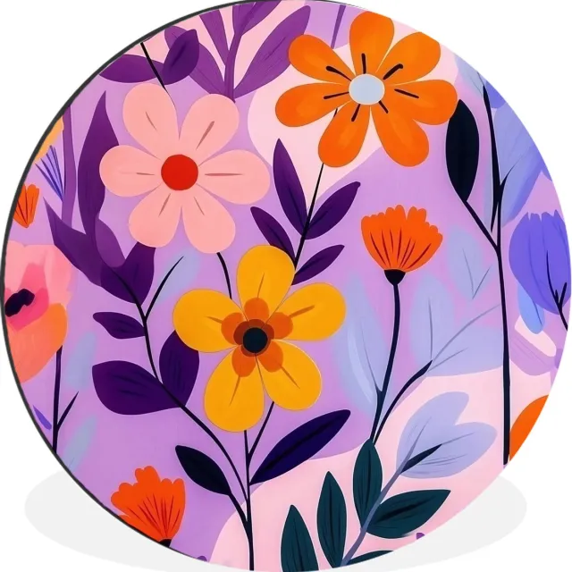 WallCircle Wandcirkel - Muurcirkel - Bloemen - Kleurrijk - Bladeren - Aluminium - Dibond - 30x30 cm - Binnen en Buiten Bloemen - Bladeren