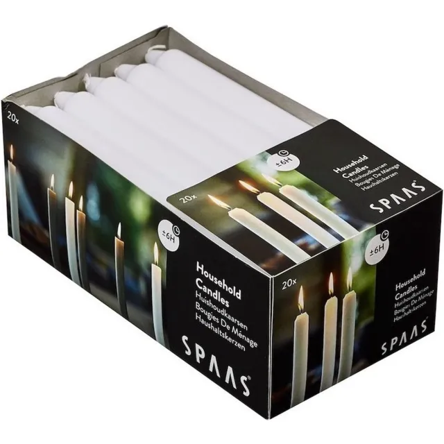 Spaas Huishoudkaarsen - 20x - wit - 18 cm - 6 branduren - lange kaarsen - tafelkaarsen - Geurloze kaarsen - Dinerkaarsen/tafelkaarsen/kandelaarkaarsen