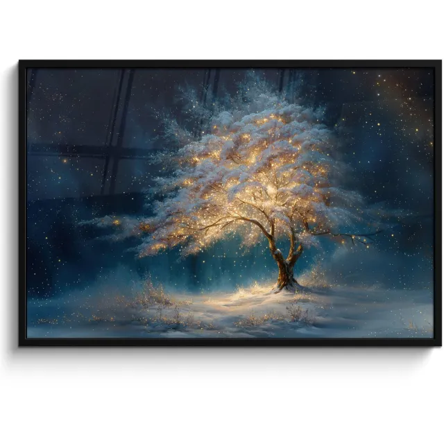 FrameYourWall Poster in lijst - Fotolijst 120x80 cm - Posters - Levensboom - Nacht - Donker - Blauw - Posterlijst zwart - Decoratie - Wanddecoratie woonkamer - Muurdecoratie slaapkamer