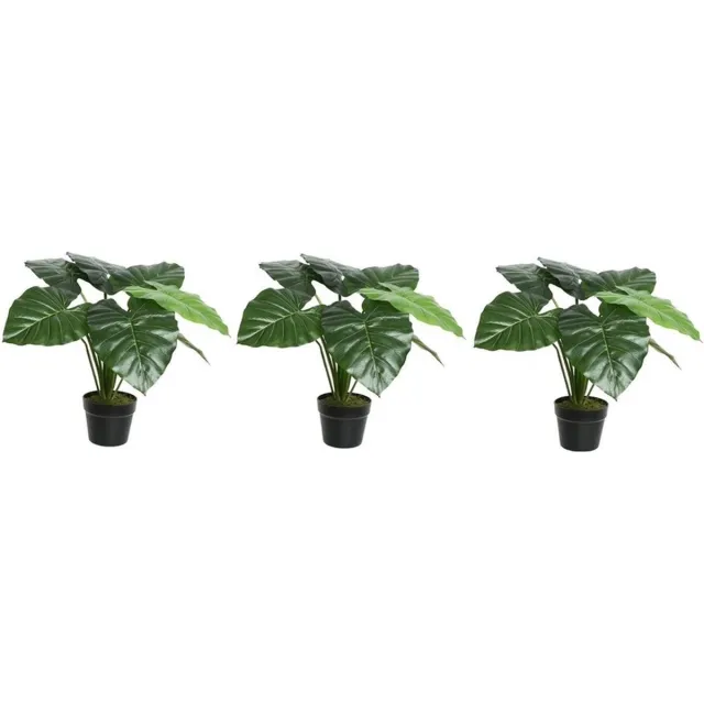 Shoppartners 3x Groene Colocasia/taro kunstplant 52 cm in zwarte pot - Kunstplanten/nepplanten - Kantoorplanten