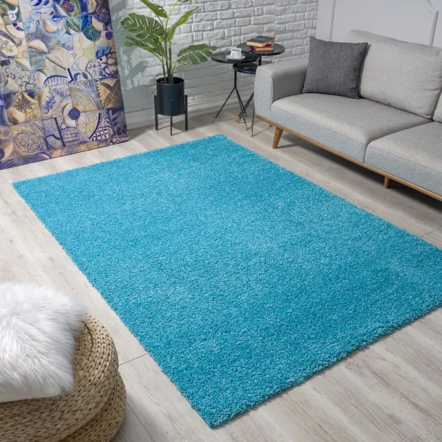 Muratap Loca Shaggy Vloerkleed – Modern Uni Effen – Turquoise Blauw Hoogpolig & Zacht- 120x170 CM
