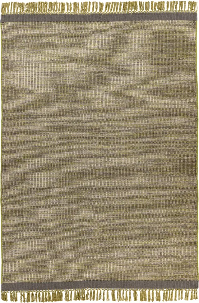 Padiro stijlvol laagpolig vloerkleed - groen - modern effen ontwerp - met franjes - voor vloerverwarming - van wol, katoen en viscose