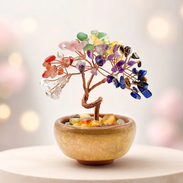 Homonoia 7 Chakra Edelsteenboom – Handgemaakte Levensboom met Natuurlijke Kristallen – Chakra Decoratie