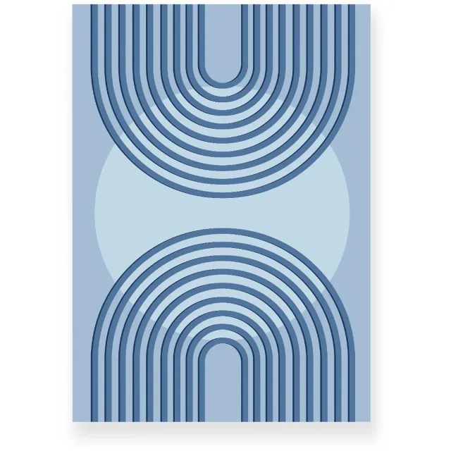 Yisual Poster 50x70 cm - Halve Bogen - Cirkel - Donkerblauw - Lichtblauw - Abstract - Japandi - Muurdecoratie - Wanddecoratie