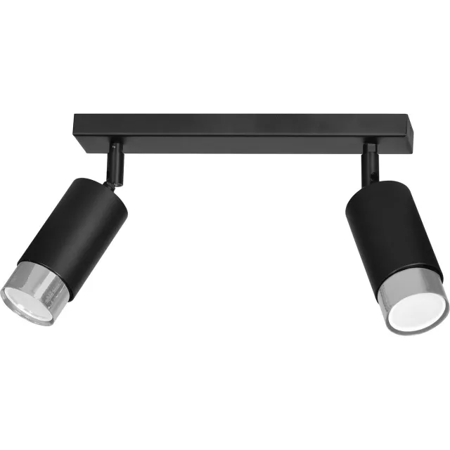 Emibig Boras 2L zwarte plafondspot GU10 met chroom luxe afwerking - Perfect voor moderne interieurs Zwartachtig
