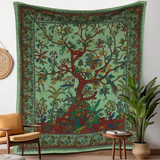Ibenzoa Indiase Boho Wandkleed met Mandala- en Olifantontwerp voor Woon- en Slaapkamerdecoratie - 76 x 102 cm groen