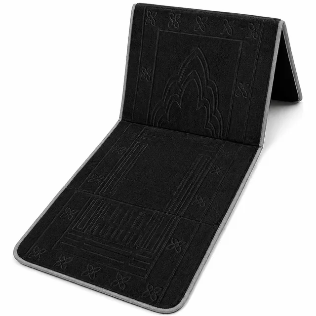 Baraka Treasures Gebedskleed met Rugleuning - Opklapbare Gebedskleed - Gebedskleed met Rugsteun - Opvouwbare Gebedsmat - Inclusief Tas - Sajada - Seccade - Eid Cadeau - 110cm x 55cm - Zwart