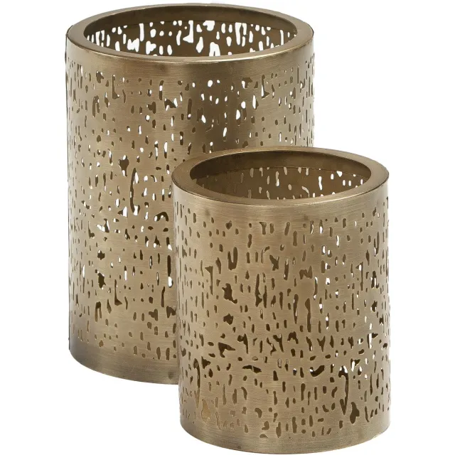 STILL Windlicht Lantaarn Set van 2 Goud Metaal 15x20cm & 13x15cm