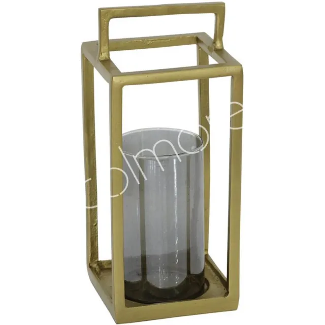 Colmore by Diga windlicht/Lantaarn met rookglas ALU RAW/NIEUW BRONS 15x15x32cm