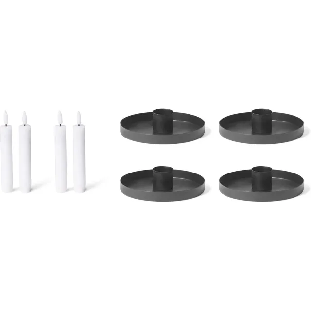 Novaliv Set van 4 kaarsenhouders, zwart, diameter 14 cm, met kandelaar, op batterijen, vlamloos, Adventskrans, kaarsenhouder, kersttafeldecoratie, kaarsenbord, kandelaar