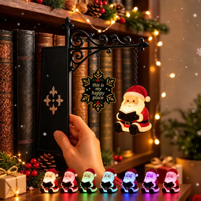 Namajunas Kerstman Boekenplanklamp - Boekensteun met 7-Kleuren LED Verlichting - Decoratieve Boekenplankverlichting voor Boekenkast en Leeshoek - Zwart