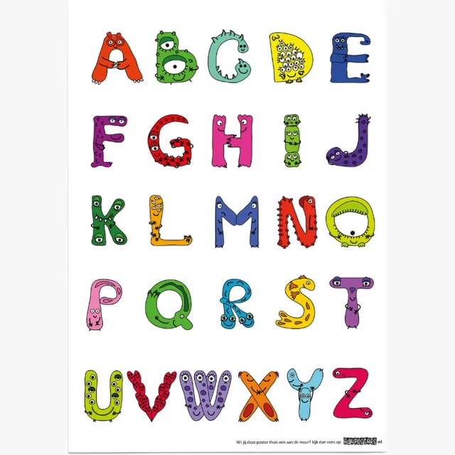 eduposters Educatieve poster (Posterpapier) - Taal alfabet sweet monsters - 42 x 59.4 cm (A2) Beige