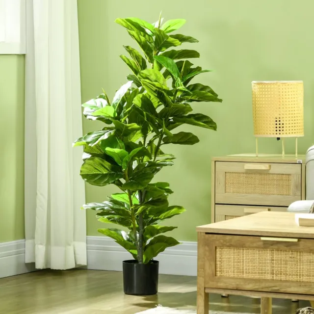 MIVRAY Kunstplant – Realistische Ficus Met 90 Bladeren – 110 cm – Kunststof – Groen – Voor Binnen En Buiten Met Pot Green