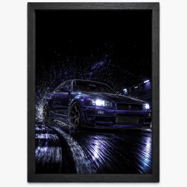 Joshimo Nissan Skyline GT-R R34 Poster | JDM Klassieker | Inclusief Zwarte A4 Lijst