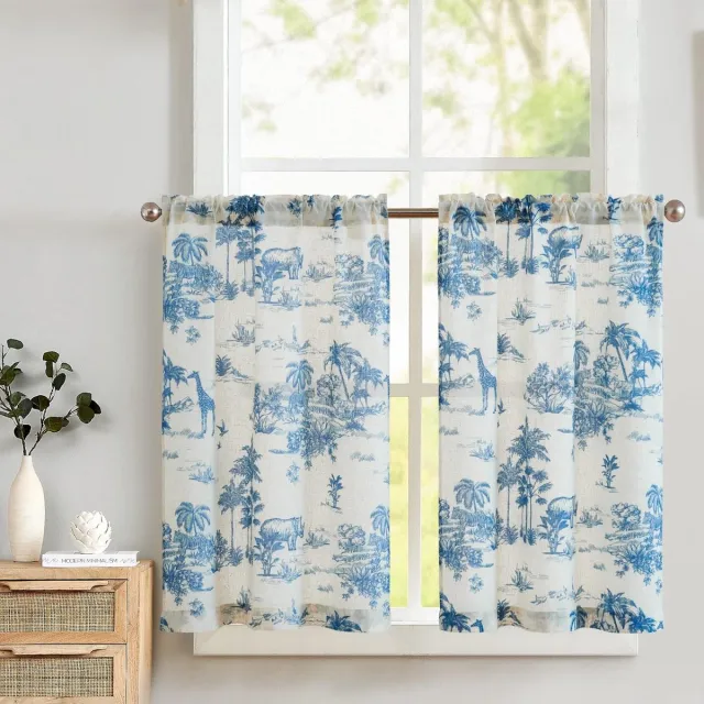 Ibenzoa Dubbelzijdige Linnen Gordijnpanelen - Zwart, Set van Twee, Voor Kleine Ruimtes blauw
