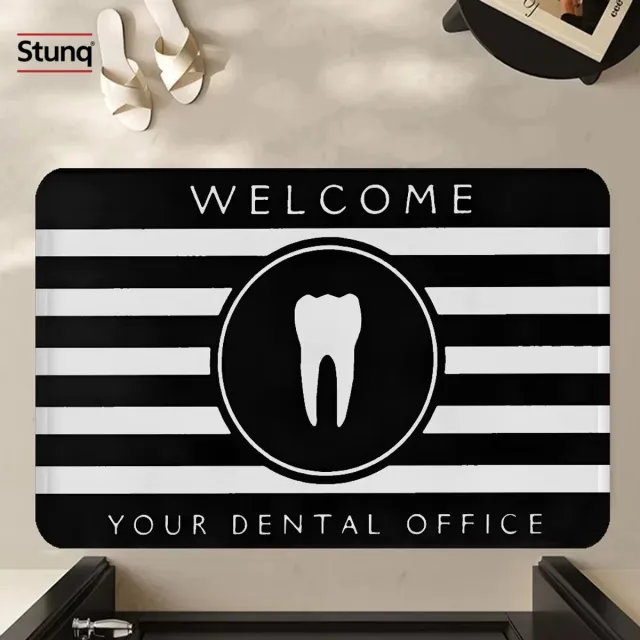 Stunq Tandarts Welkom Deurmat – Zwart-Wit Gestreept, Antislip Vloermat voor Praktijk en Hal