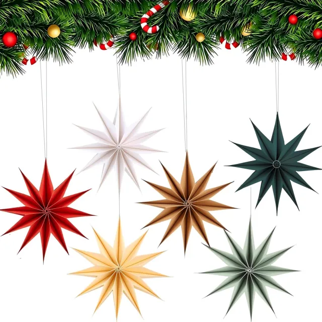 Famanu Papieren kerststerren set van 6 stuks om op te hangen, diameter 30 cm, in verschillende kleuren voor kerstdecoratie en het creëren van een feestelijke sfeer lichtgroen