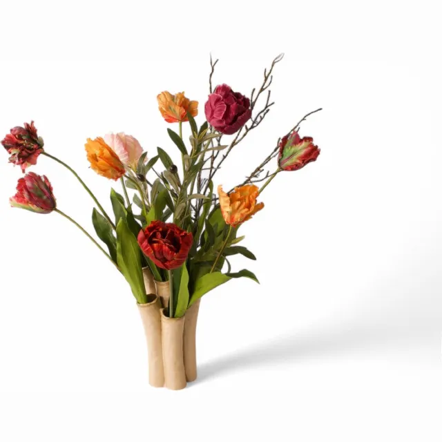 Winq Papagaai Kunsttulpen compleet met Tulpenvaas Multicolor-tulpen 75cm-kunstboeket rood