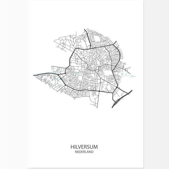 De Lange Koe Poster - Hilversum Plattegrond - 42 X 29.7 Cm - Wit