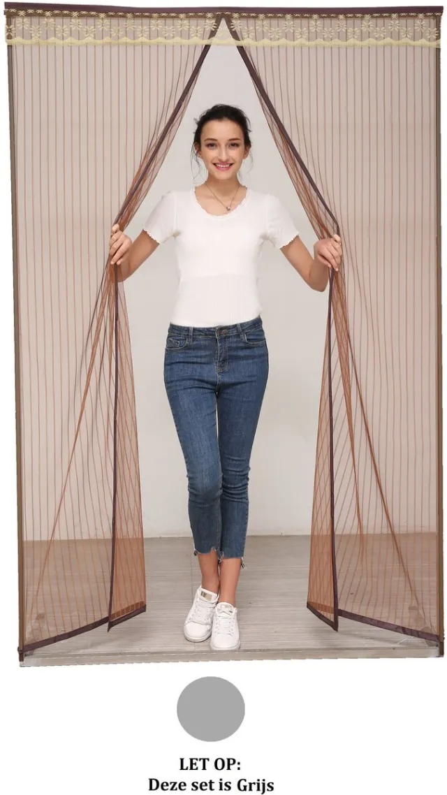 Qwality Deurgordijn – Magnetisch te Bevestigen Vliegengordijn – Deurhor Magnetische Sluiting - 160 x 240 cm - Zelf Hor Maken Deuren – Deur Gordijn - Magnetische Hor Voor Deuren - Grijs - Qwality® Deurhor - Grijs