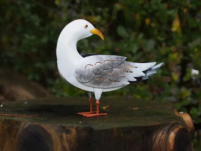 Bronzartes Tuinbeeld - Zeemeeuw kop achteruit - 21 cm hoog Grijs wit