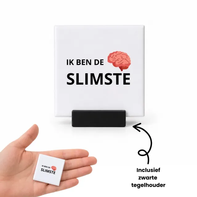 Hacebo ik ben de slimste tegeltje met tegelhouder - Quotes - slimme mensen - tegeltjes met tekst - de slimste - verjaardagscadeau - verjaardag - cadeau - kado - geschenk - gift - spreuktegels - 4.8x4.8 CM Wit