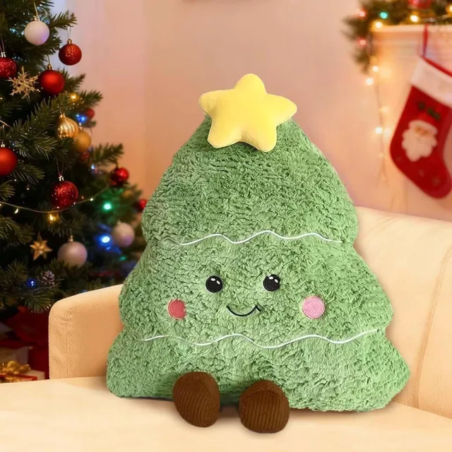 YAGXIG Kerstkussens - Kersthoofdkussens - Leuke boomkussens - Creatieve boomvorm - Pluche zachte kussens - Bankdecoratie voor feestjes - Voor decoratie - 45 cm - Groen