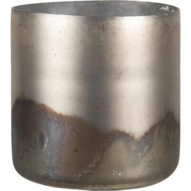 Clayre & Eef Theelichthouder Ø 10x11 cm Goudkleurig Grijs Glas