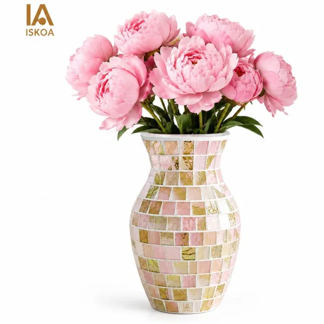 ISKOA Roze glazen vaas 20 cm met hoogglansafwerking - Boho bloemenvaas voor tafel of vensterbank