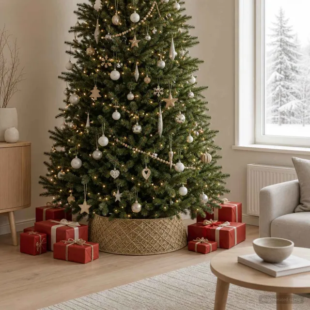 vidaXL Kerstboomkraag Rond Naturel Dia. 90 x 28 cm Zeegras