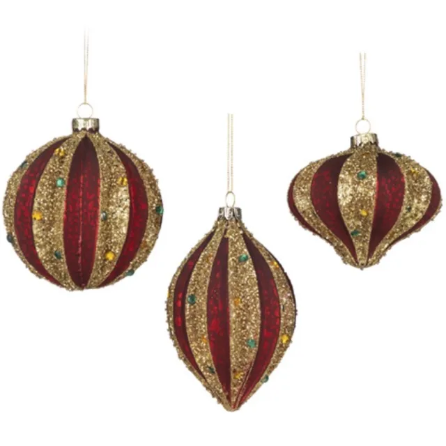 Set van 3 glazen kersthangers - Goodwill - rood / goud