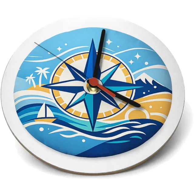 Mr Cadeautjes Klok rond Ø 19 - design Avontuurlijk kompaskussen | cadeau Wit