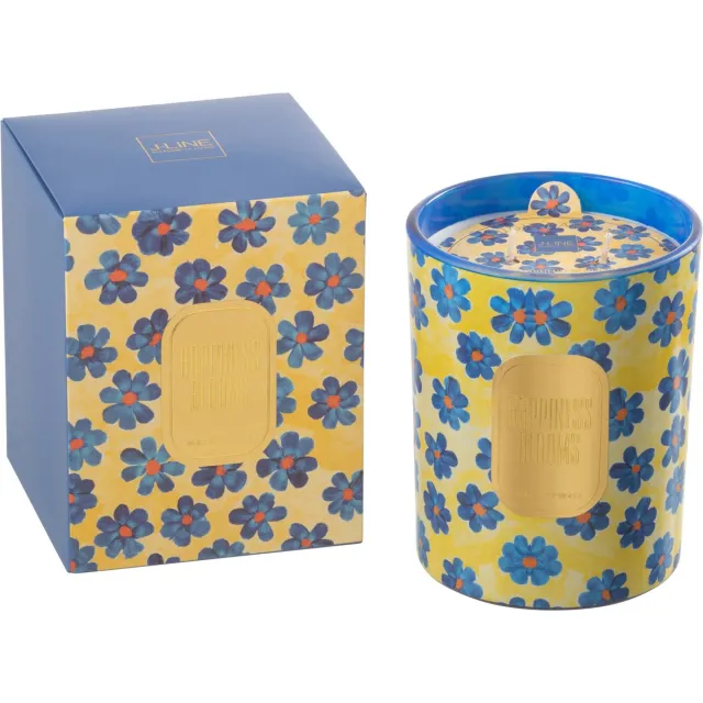 J-Line geurkaars Hapiness Blooms - White Musk Violet - blauw/geel - large - 70U Multi