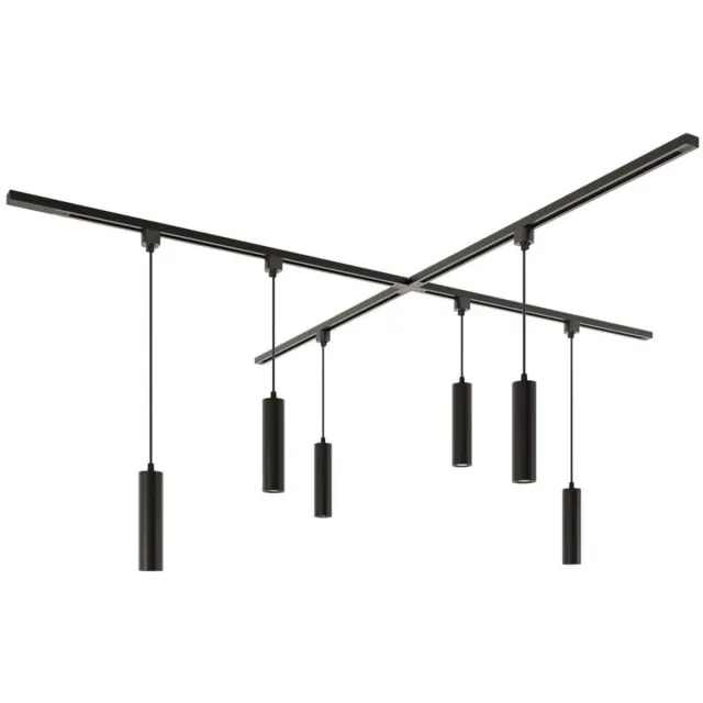 HOFTRONIC railverlichting pakket X-vorm – 4x 1 meter rail – 6 hanglampen GU10 – dimbaar – aluminium zwart – IP20 – modulair – 230V – railspots zwart woonkamer keuken
