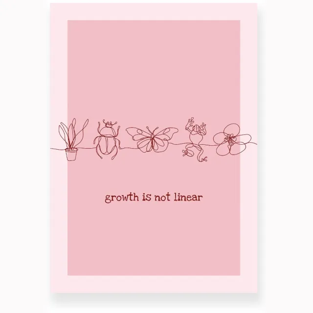 Yisual Poster 30x40 cm - Growth is not Linear - Lijntekening - Roze - Motivation - Natuur - Muurdecoratie - Wanddecoratie