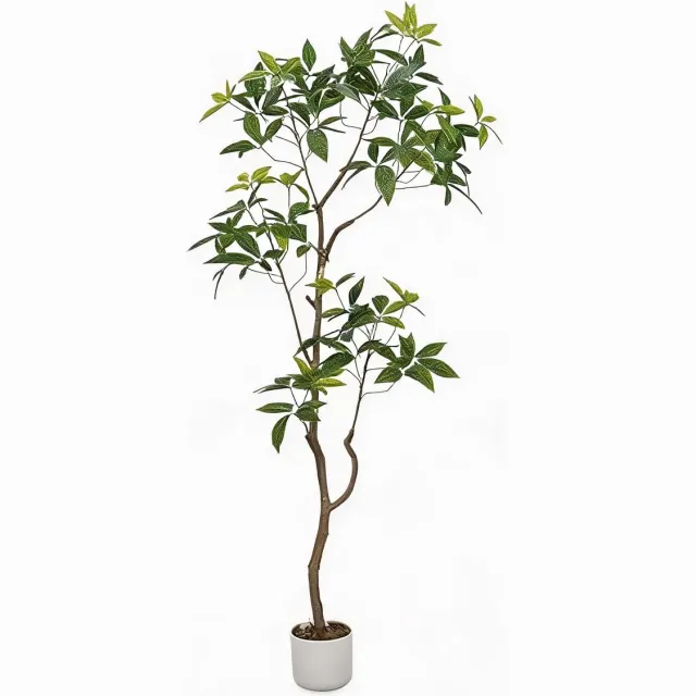 HOERFURIY 200cm kunst schefflera parapluboom met pot - levensechte bladeren en stam PEVA kunstplant voor thuis kantoor slaapkamer terras en commerciële ruimtes Groen