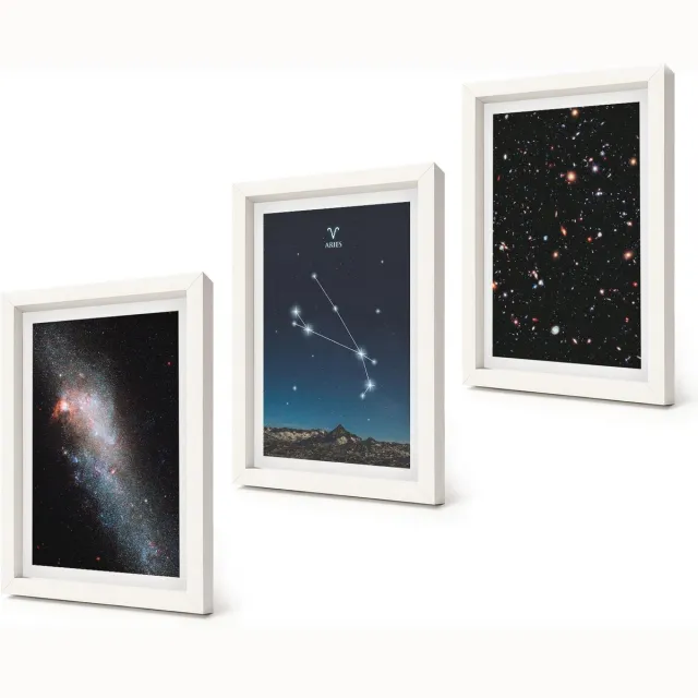 Coloray 3-Delige Schilderij Set - Kosmische landschappen van sterrenstelsels en dierenriemconstellaties Ram - 20x30 - Wanddecoratie - Moderne Interieurdecoratie - Decoratieve Schilderijen Witte lijst