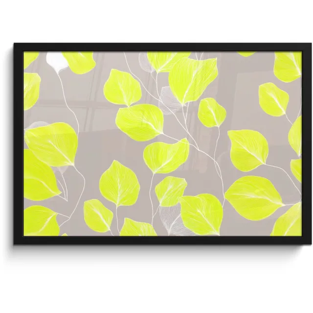 FrameYourWall Poster in lijst - Fotolijst 60x40 cm - Posters - Bladeren - Neon - Geel - Lijnen - Posterlijst zwart - Decoratie - Wanddecoratie woonkamer - Muurdecoratie slaapkamer