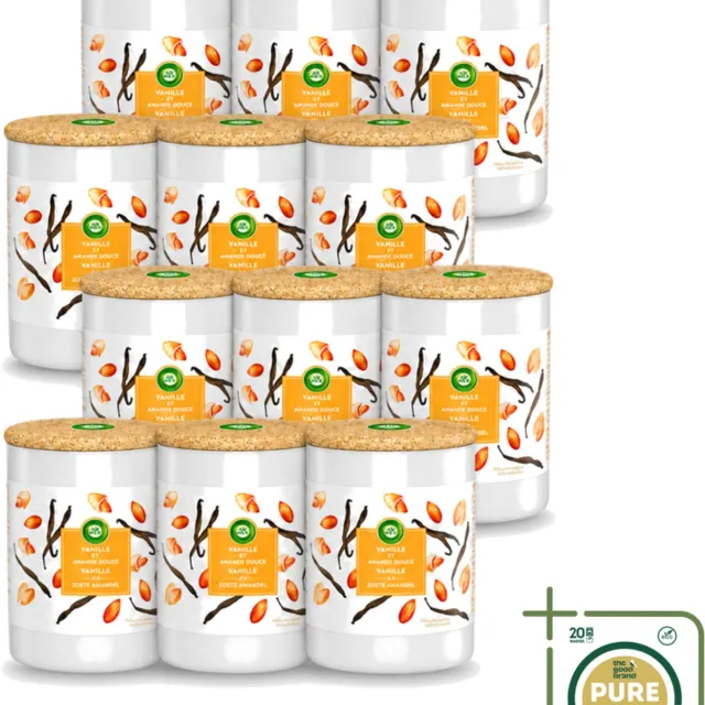 Air Wick 12 x Air Wick - Geurkaars - Vanille & Zoete Amandel - 35 Uur Brandduur - Wasstrips - Geurkaars - Vanille - Amandel - Warme Geur - Sfeer Oranje