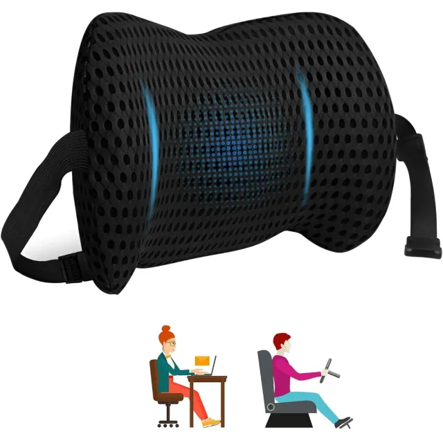 Ibenzoa Ergonomisch Lendenkussen voor Rugondersteuning van Memory Foam voor Stoelen en Auto's, Ademend en Wasbaar zwart