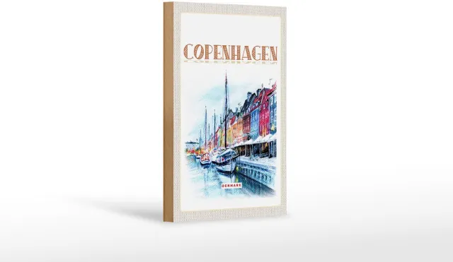Femer Holzschild Reise 12x18 cm Kunst Copenhagen Denmark Boot Dekoration Multi colour