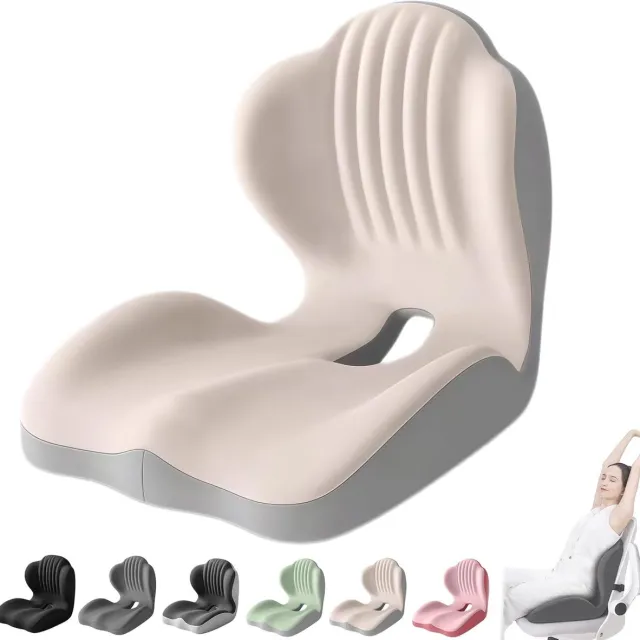 Bobypet Zitkussen - Lendensteun - Orthopedisch zitkussen - Rugkussen - Traagschuim - Ergonomisch - L-vorm - Voor bureaustoel, auto en rolstoel - Stuitje ontlasting - 40*44*37cm - Beige-grijs (tweekleurig)