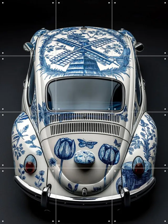 IXXI Delfts Blauwe Kever - Zwart, Margriet Hulsker - 60 x 80 cm - Grote wanddecoratie en posters - Grafisch Ontwerp, Illustraties, Studeerkamer