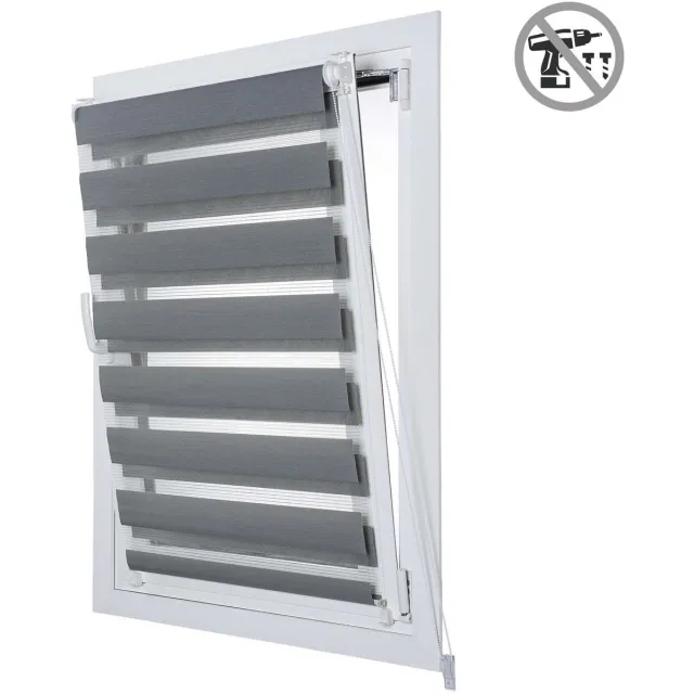 Storesdeco EasyFix Duo rolgrodijnen, rolgordijn zonder boren, Zilver, 60x180 cm Silver