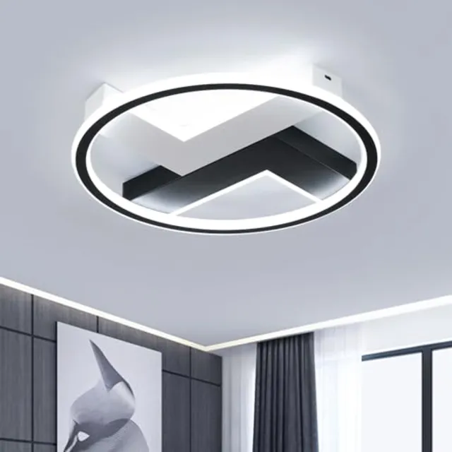 Haobosic LED Plafondlamp - Rond Modern Design - 40cm - 50W - Koud Wit 6500K - Zwart & Wit - Minimalistisch - Voor Woonkamer Slaapkamer Black