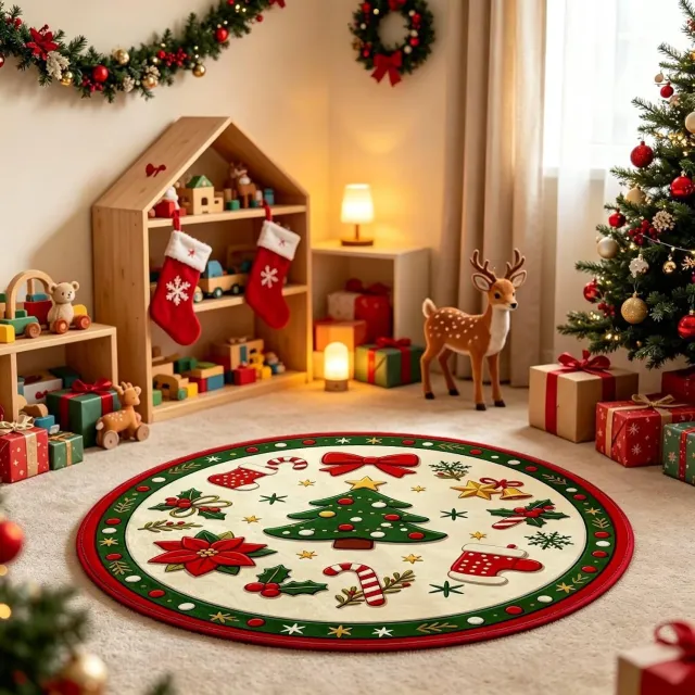 Huttutu Tapijt - Badmat - Ronde Wasbare Deurmat - Antislip - Kerstversiering voor Entree, Keuken en Badkamer - 1 stuk - 80x80 cm - Stijl B