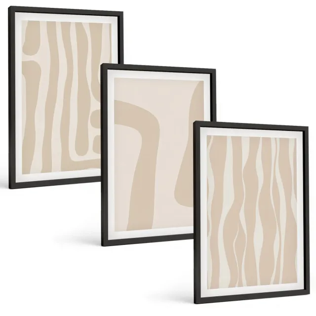 TULUP 4-Delige Schilderij Set - Abstracte patronen, minimalistische vormen, boho-stijl - 40 x 60 cm - Muurdecoratie - Wanddecoratie - Slaapkamer - Woonkamer Decoratie Zwarte lijst